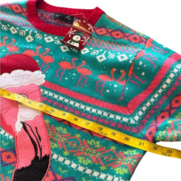 NEW Blizzard Bay Santa Flamingo bird ugly Christmas sweater, Fair Isle, Men’s L - Picture 6 of 8